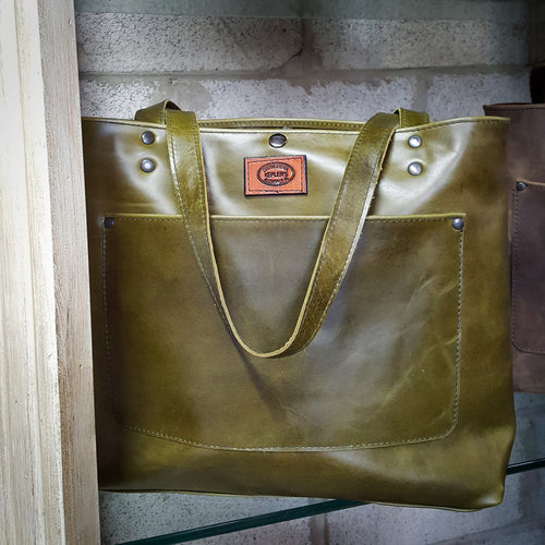 Olive Green  Leather Tote