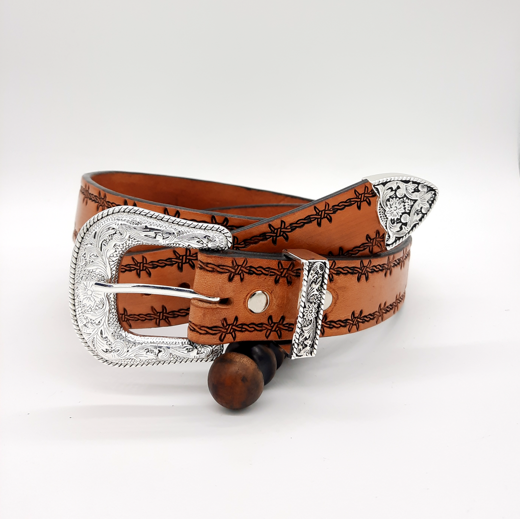 Leather Belt - Barb Wire tooling