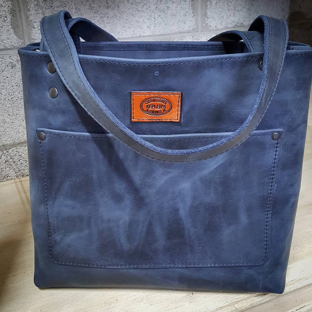 Deep Blue Pull-up Leather Tote