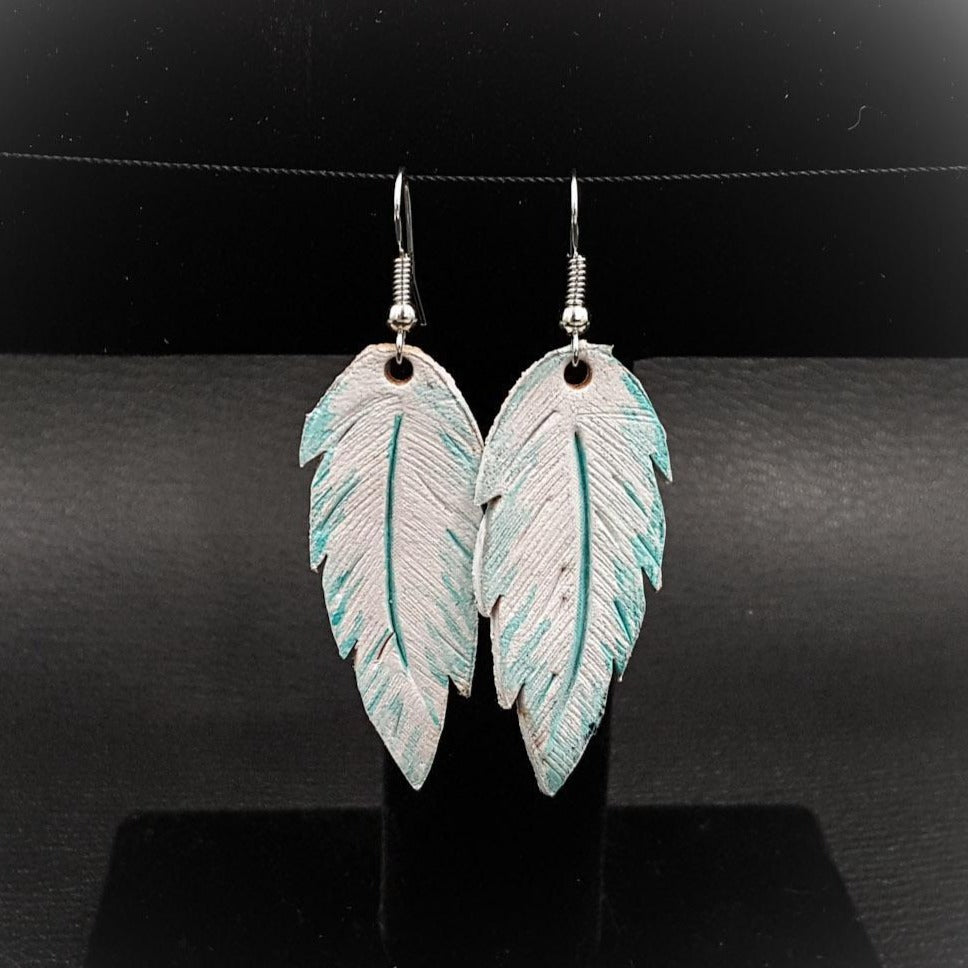Leather Feather Earring With Color Accent